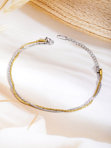 Rubans Dual-Plated Gold & Silver Stainless Steel Tarnish-Free Waterproof Layer Chain Anklet Anklets