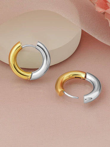 Rubans Dual Plated Rhodium & 18K Gold StainlessSteel Tarnish-Free Waterproof Hoop Earrings Earrings