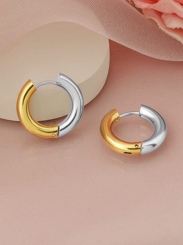 Rubans Dual Plated Rhodium & 18K Gold StainlessSteel Tarnish-Free Waterproof Hoop Earrings Earrings