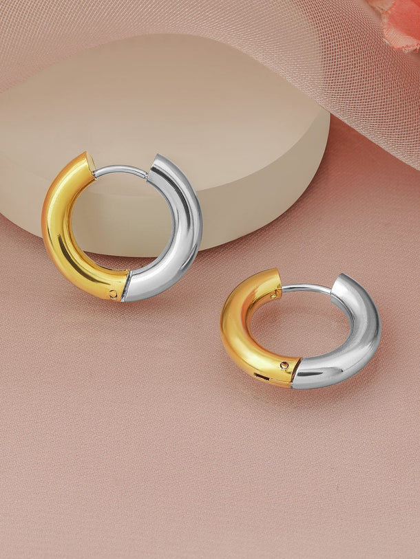 Rubans Dual Plated Rhodium & 18K Gold StainlessSteel Tarnish-Free Waterproof Hoop Earrings Earrings
