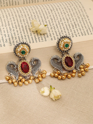 Rubans Dual-Plated Silver & Gold Choker Set with Ruby, Emerald, Kundan & Gold-Silver Beads Jewellery Set