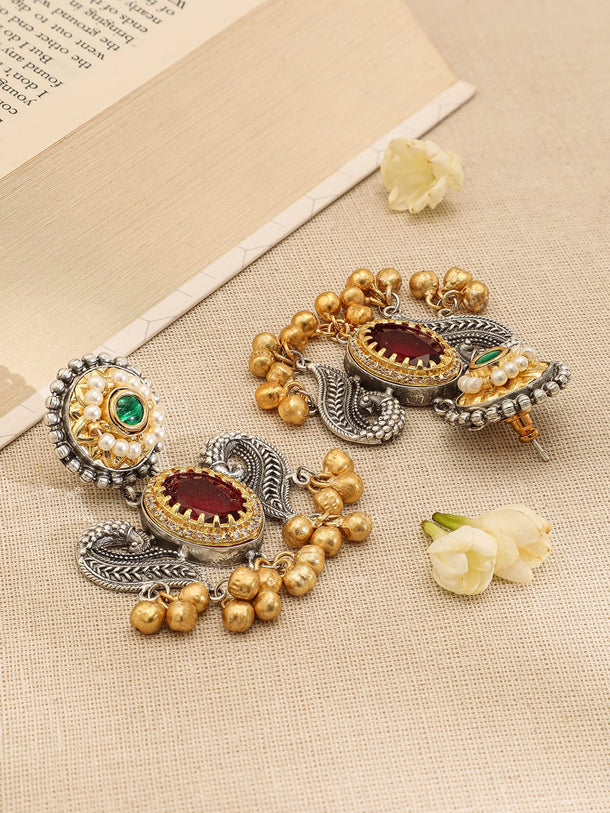 Rubans Dual-Plated Silver & Gold Choker Set with Ruby, Emerald, Kundan & Gold-Silver Beads Jewellery Set