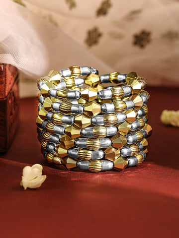 Rubans Dual Silver & 18K Gold-Plated Multi-Layered Statement Bracelet Wristwear