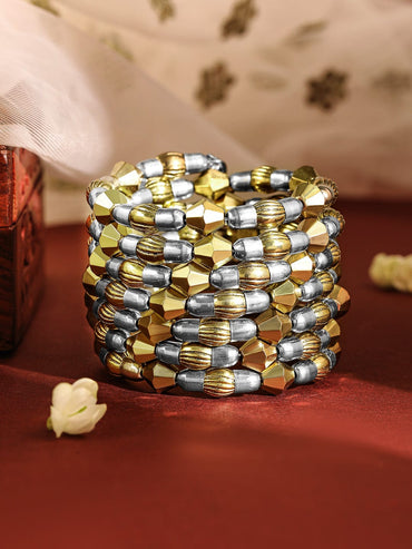 Rubans Dual Silver & 18K Gold-Plated Multi-Layered Statement Bracelet Wristwear