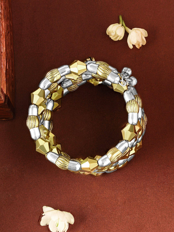 Rubans Dual Silver & 18K Gold-Plated Multi-Layered Statement Bracelet Wristwear