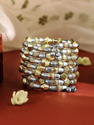 Rubans Dual Silver & 18K Gold-Plated Multi-Layered Statement Bracelet Wristwear