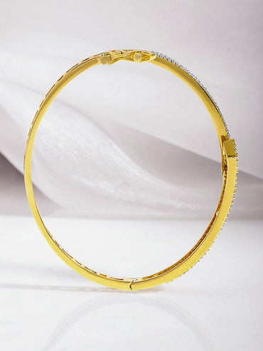 Rubans Dual Tone 22K Gold & Silver Plated Sparkling Zirconia Studded Openable Bangle-Style Bracelet Bracelet