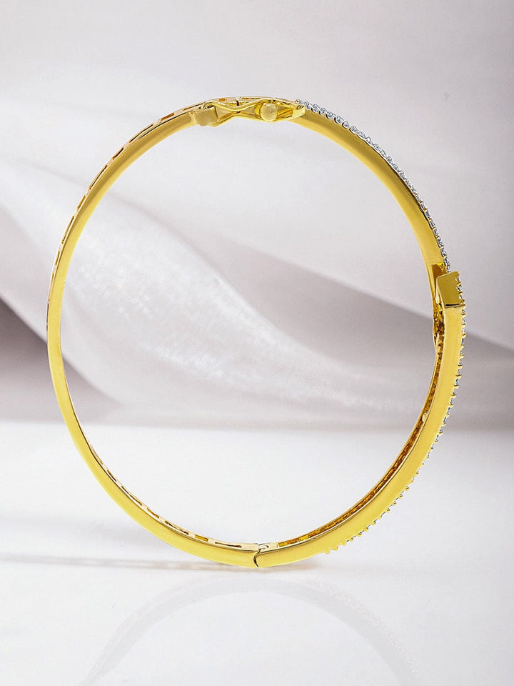 Rubans Dual Tone 22K Gold & Silver Plated Sparkling Zirconia Studded Openable Bangle-Style Bracelet Bracelet