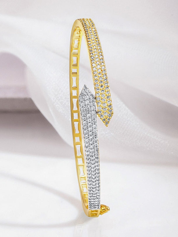 Rubans Dual Tone 22K Gold & Silver Plated Sparkling Zirconia Studded Openable Bangle-Style Bracelet Bracelet