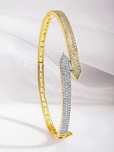 Rubans Dual Tone 22K Gold & Silver Plated Sparkling Zirconia Studded Openable Bangle-Style Bracelet Bracelet