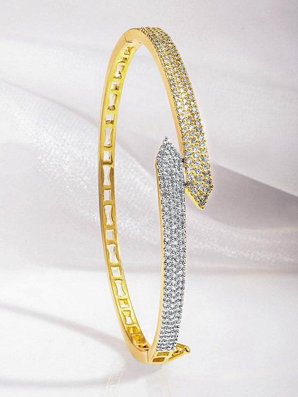 Rubans Dual Tone 22K Gold & Silver Plated Sparkling Zirconia Studded Openable Bangle-Style Bracelet Bracelet