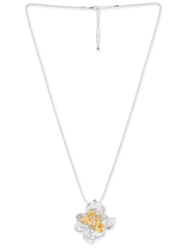 Rubans Dual Tone Plated Floral Pendant Statement Copper Necklace Necklace