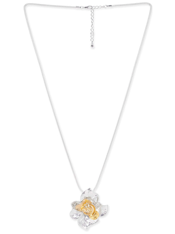 Rubans Dual Tone Plated Floral Pendant Statement Copper Necklace Necklace