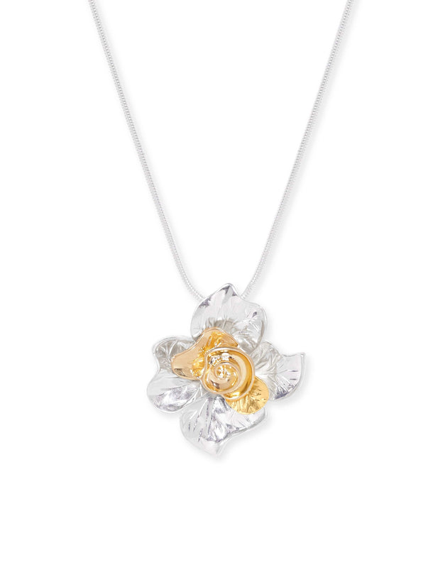 Rubans Dual Tone Plated Floral Pendant Statement Copper Necklace Necklace
