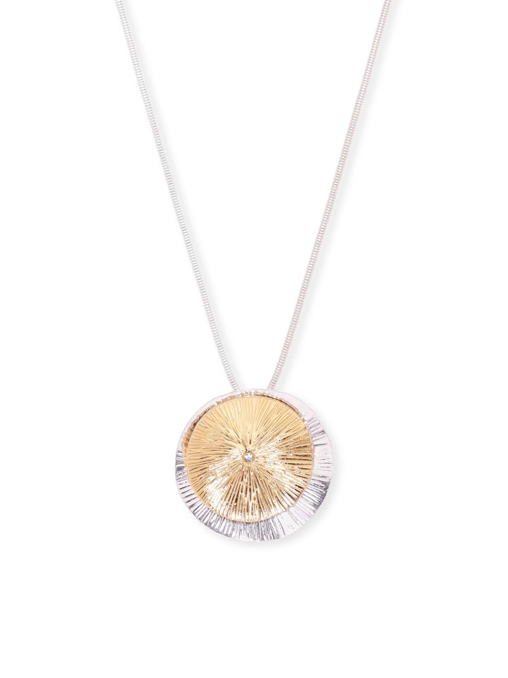 Rubans Dual Tone Plated Statement Floral Pendant Copper Necklace Necklace