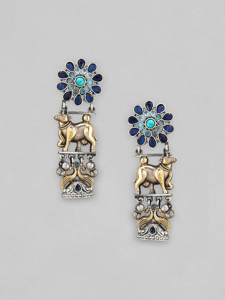 Rubans Dual Toned Drop Earrings With Animal Motif Design And Stones Earrings