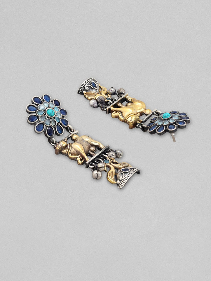 Rubans Dual Toned Drop Earrings With Animal Motif Design And Stones Earrings