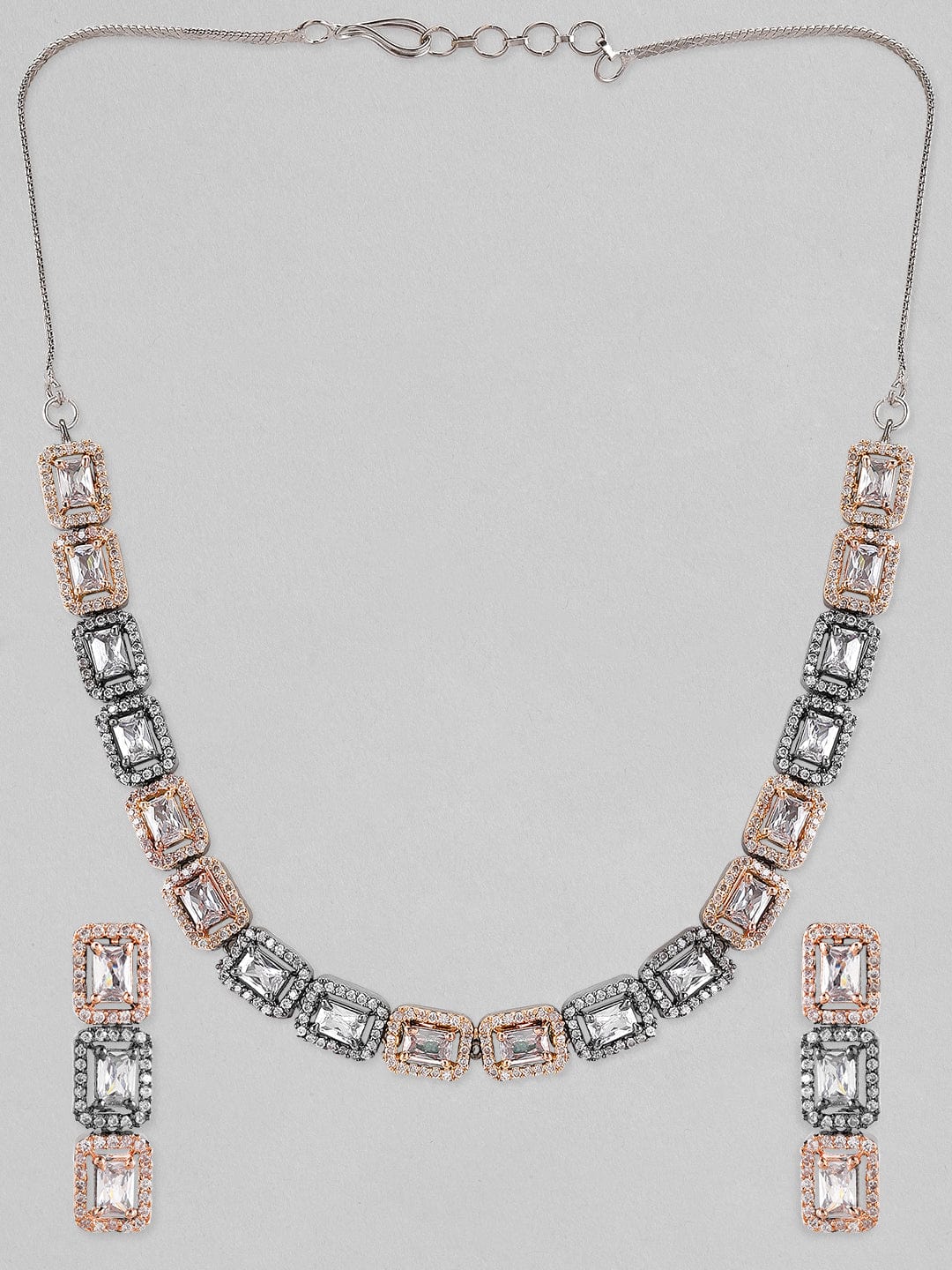 Shop Rubans Rose Gold Plated Handcrafted AD Studded Necklace Set Online at Rubans