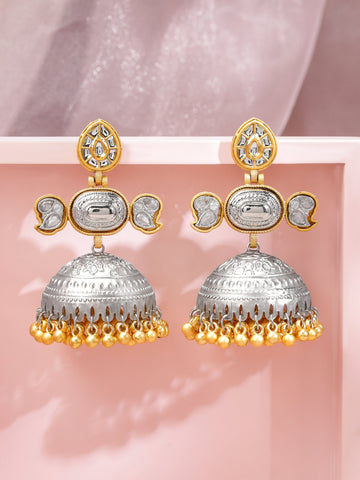 Rubans Dual-Toned Oxidized Silver & Gold-Plated Dome Jhumka Earrings with  Gold Beaded Detailing Earrings