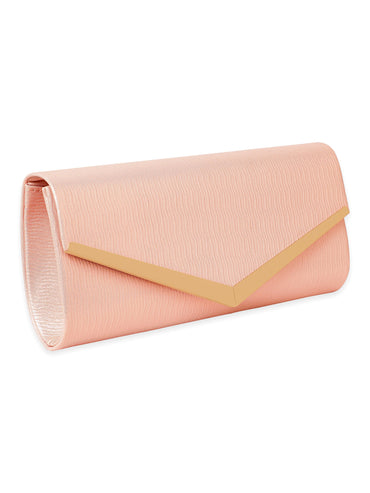 Rubans Elegance in Peach Handcrafted Peach Clutch Bag Handbag, Wallet Accessories & Clutches