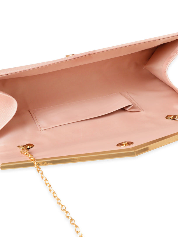 Rubans Elegance in Peach Handcrafted Peach Clutch Bag Handbag, Wallet Accessories & Clutches