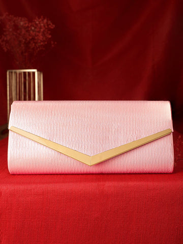 Rubans Elegance in Peach Handcrafted Peach Clutch Bag Handbag, Wallet Accessories & Clutches