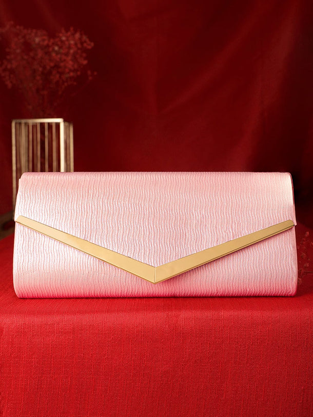 Rubans Elegance in Peach Handcrafted Peach Clutch Bag Handbag, Wallet Accessories & Clutches