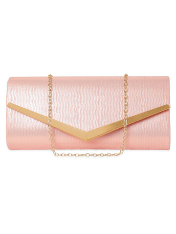 Rubans Elegance in Peach Handcrafted Peach Clutch Bag Handbag, Wallet Accessories & Clutches