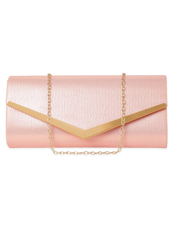 Rubans Elegance in Peach Handcrafted Peach Clutch Bag Handbag, Wallet Accessories & Clutches