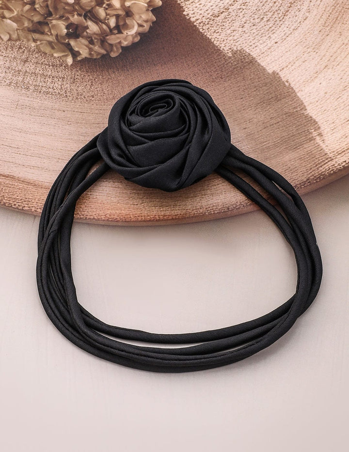 Rubans Elegant Black Satin Rose Choker Necklace - Bold Statement Piece for Every Look Choker set