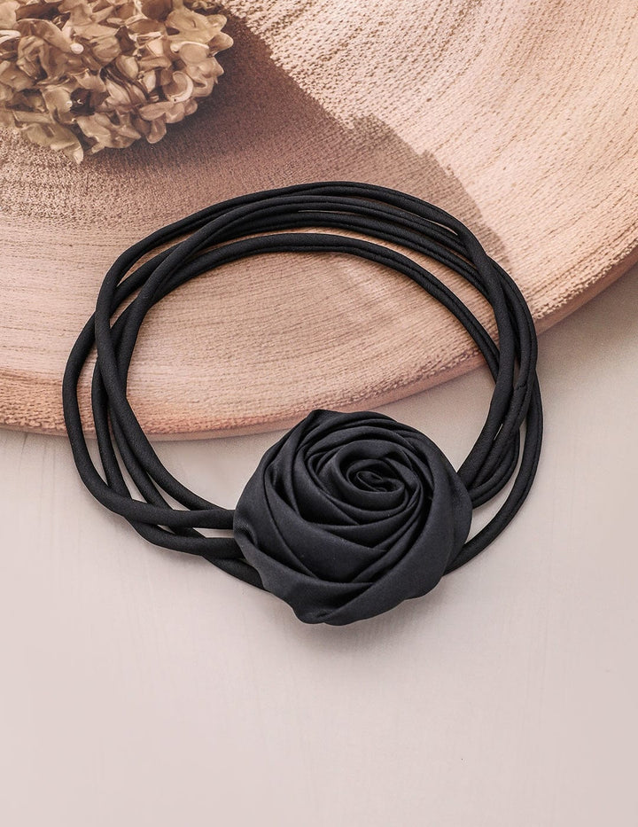 Rubans Elegant Black Satin Rose Choker Necklace - Bold Statement Piece for Every Look Choker set