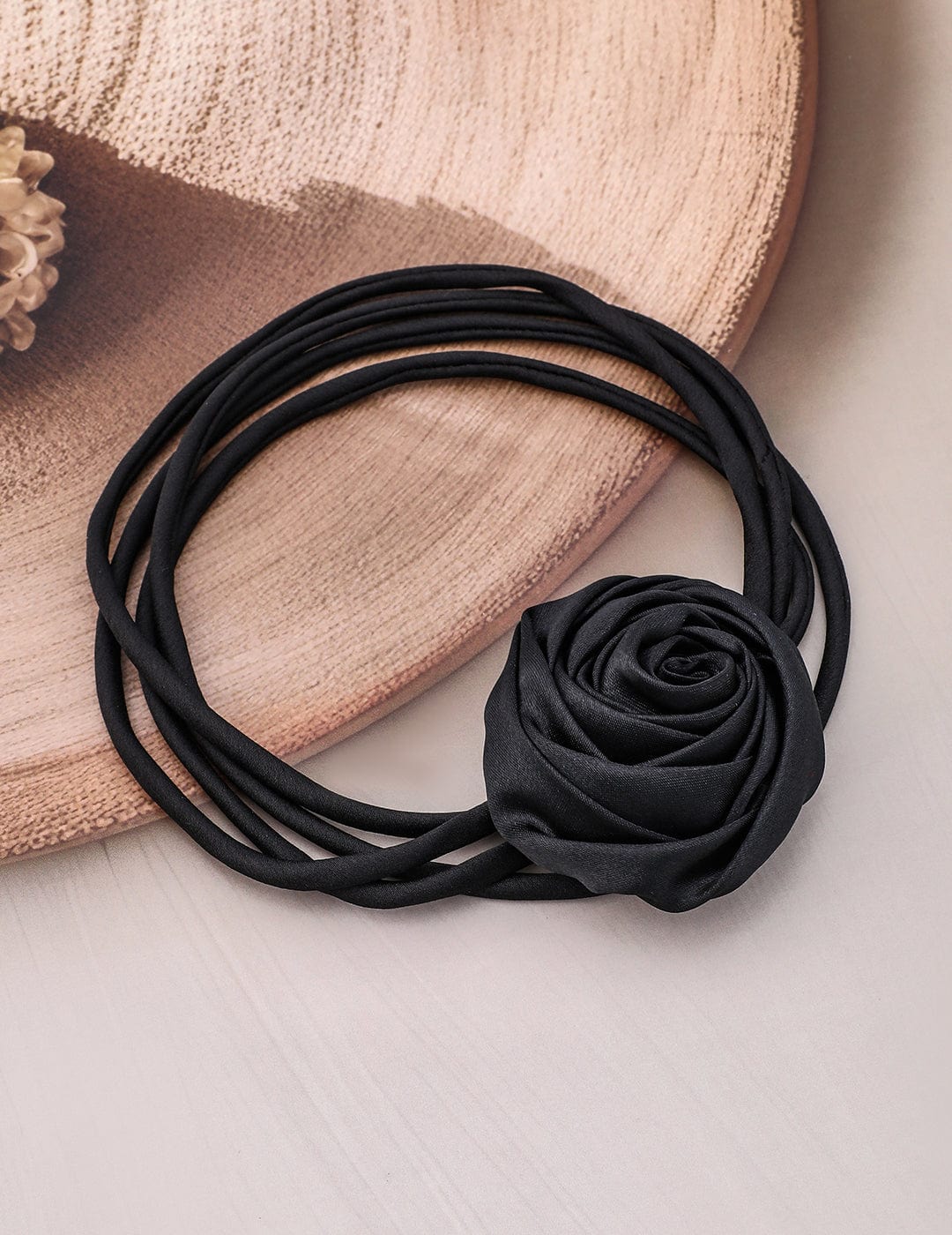 Rubans Elegant Black Satin Rose Choker Necklace - Bold Statement Piece for Every Look Choker set