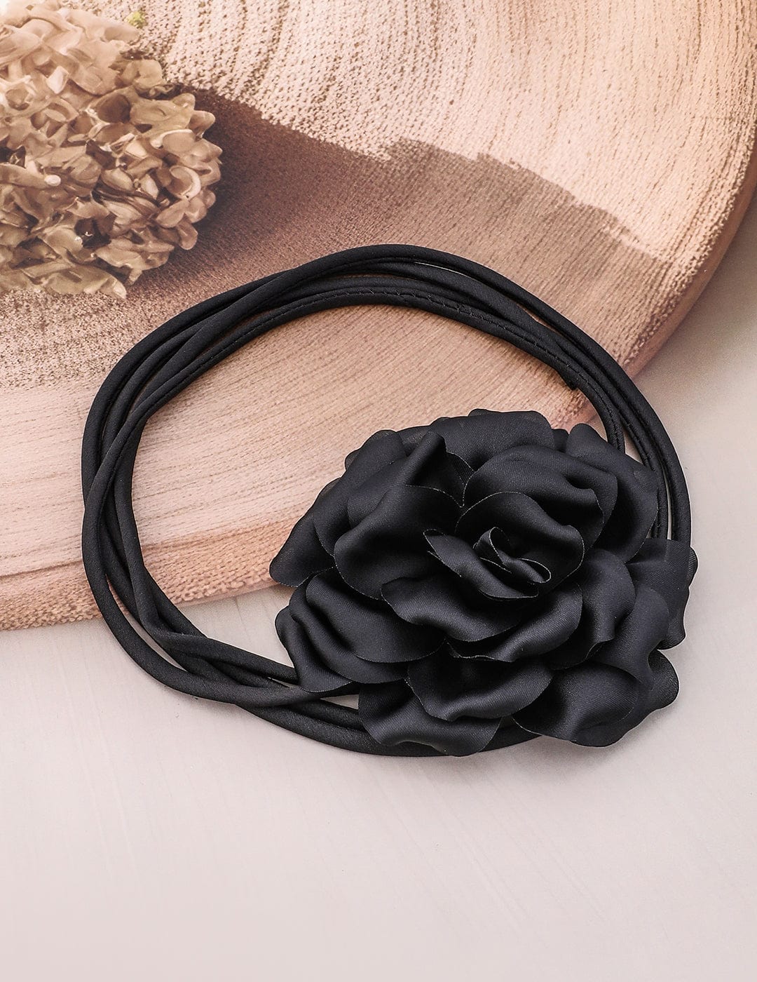 Rubans Elegant Black Satin Rose Choker Necklace - Bold Statement Piece for Every Look Necklace and Chains