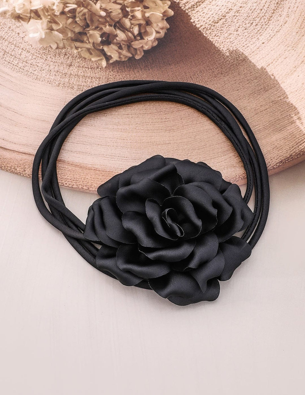 Rubans Elegant Black Satin Rose Choker Necklace - Bold Statement Piece for Every Look Necklace and Chains