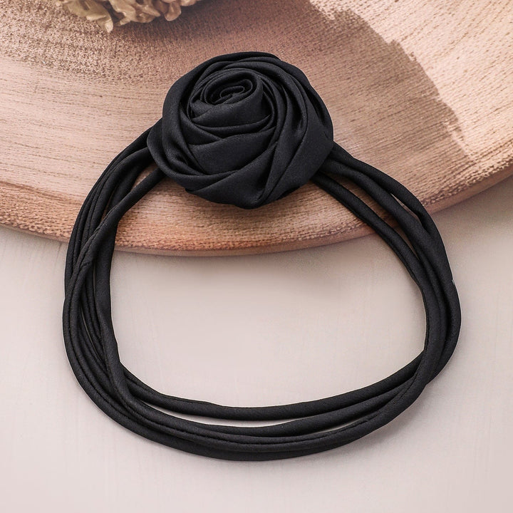 Rubans Elegant Black Satin Rose Choker Necklace – Bold Statement Piece for Every Look Necklace and Chains