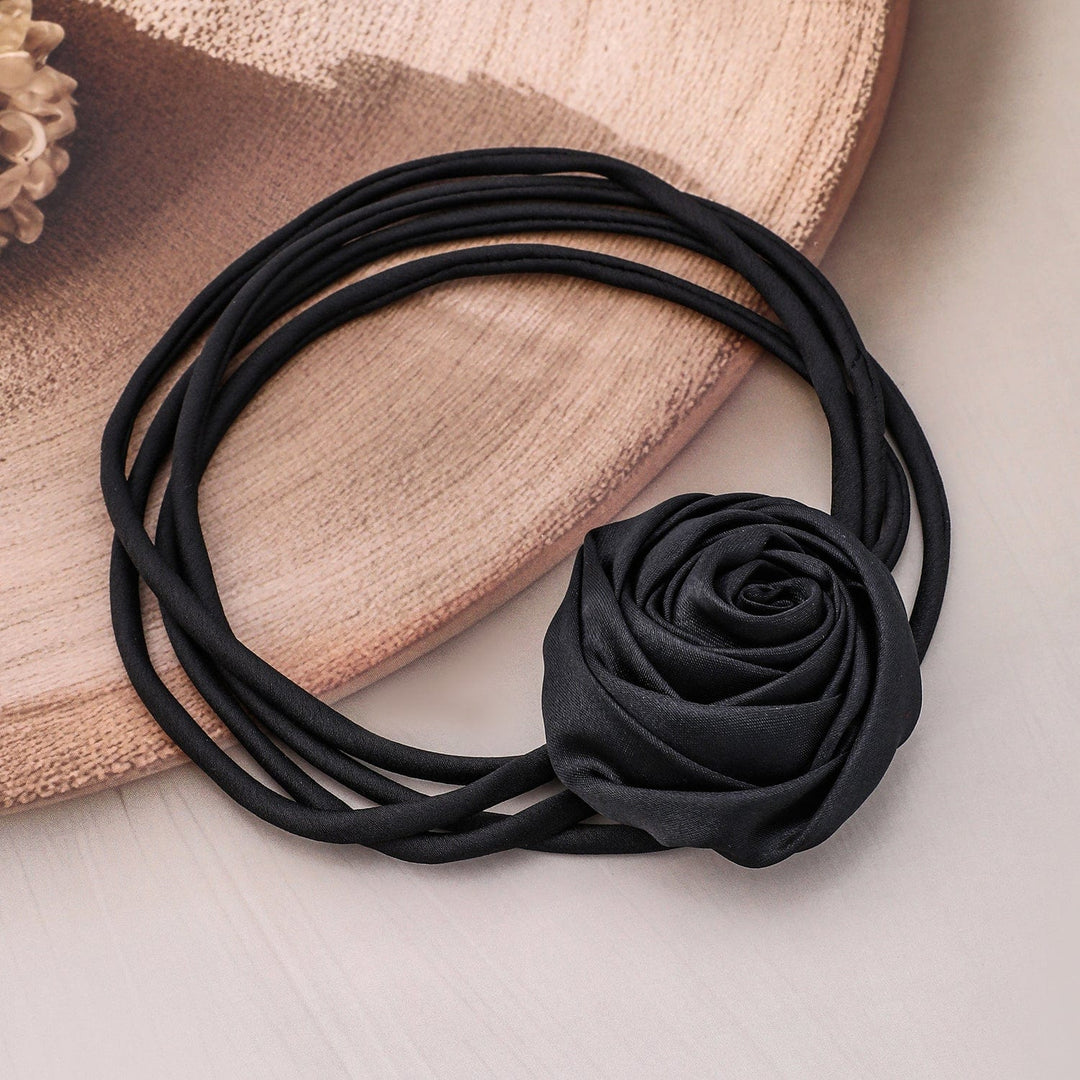 Rubans Elegant Black Satin Rose Choker Necklace – Bold Statement Piece for Every Look Necklace and Chains