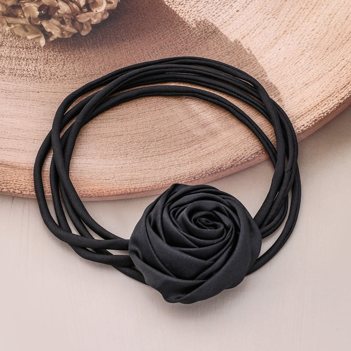 Rubans Elegant Black Satin Rose Choker Necklace – Bold Statement Piece for Every Look Necklace and Chains