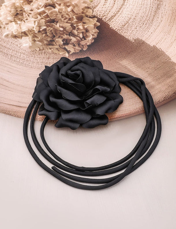 Rubans Elegant Black Satin Rose Choker Necklace - Bold Statement Piece for Every Look Necklace & Chains