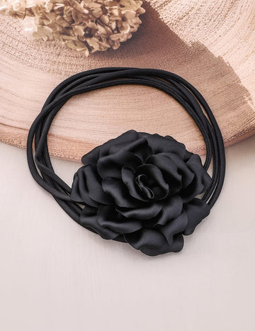 Rubans Elegant Black Satin Rose Choker Necklace - Bold Statement Piece for Every Look Necklace & Chains