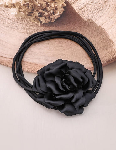 Rubans Elegant Black Satin Rose Choker Necklace - Bold Statement Piece for Every Look Necklace & Chains
