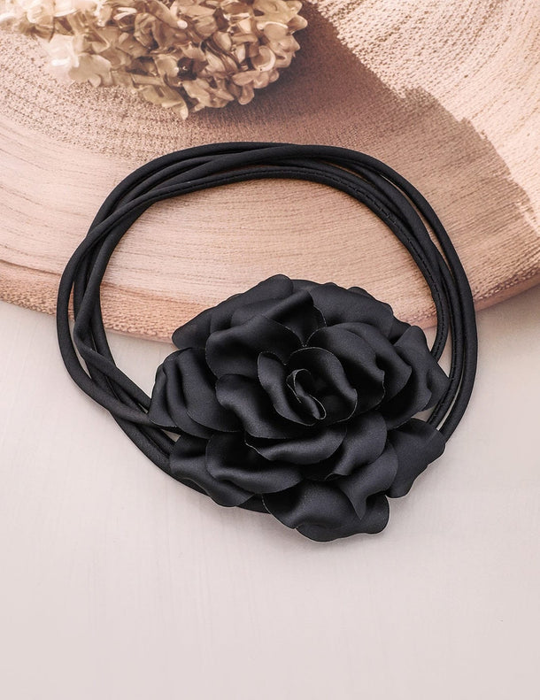 Rubans Elegant Black Satin Rose Choker Necklace - Bold Statement Piece for Every Look Necklace & Chains