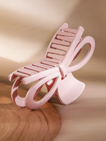 Rubans Elegant Glossy Baby Pink Bow Design Hair Claw Clip for a Chic & Secure Hold Hair Accessory