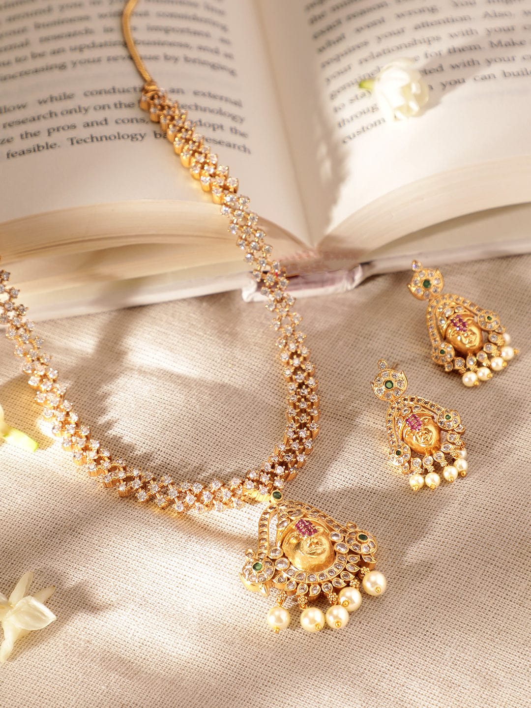 Rubans Elegant Golden AD Necklace Set Jewellery Sets