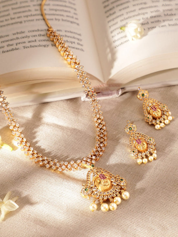 Rubans Elegant Golden AD Necklace Set Jewellery Sets