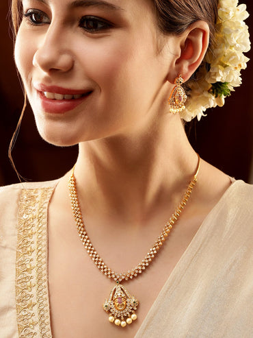 Rubans Elegant Golden AD Necklace Set Jewellery Sets