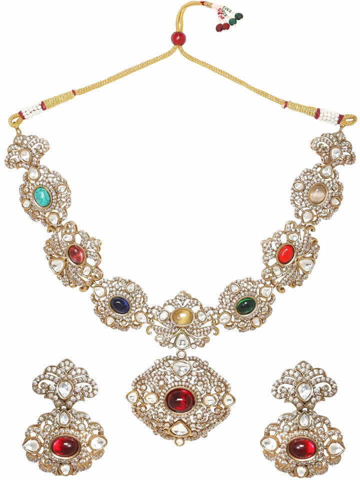 Rubans Elegant Multi-Coloured Stone Reverse Ad Necklace Set Jewellery Sets