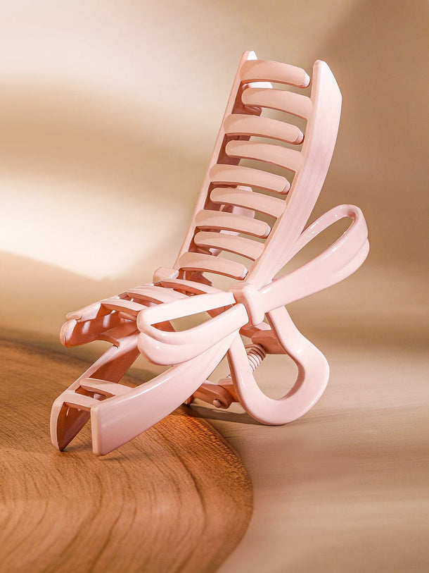 Rubans Elegant Pastel Pink Glossy Bow Design Hair Claw Clip for Stylish & Secure Hold Hair Accessory