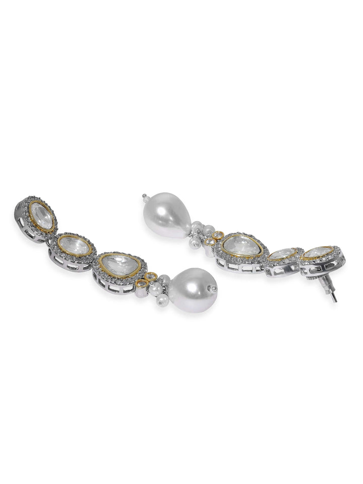 Rubans Elegant Pearl & Kudan Stone Wedding Necklace Set Jewellery Sets