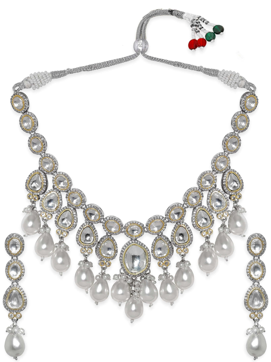 Rubans Elegant Pearl & Kudan Stone Wedding Necklace Set Jewellery Sets