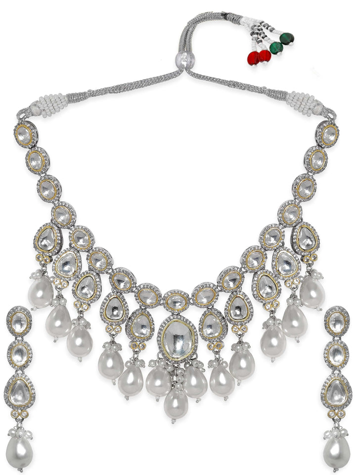 Rubans Elegant Pearl & Kudan Stone Wedding Necklace Set Jewellery Sets